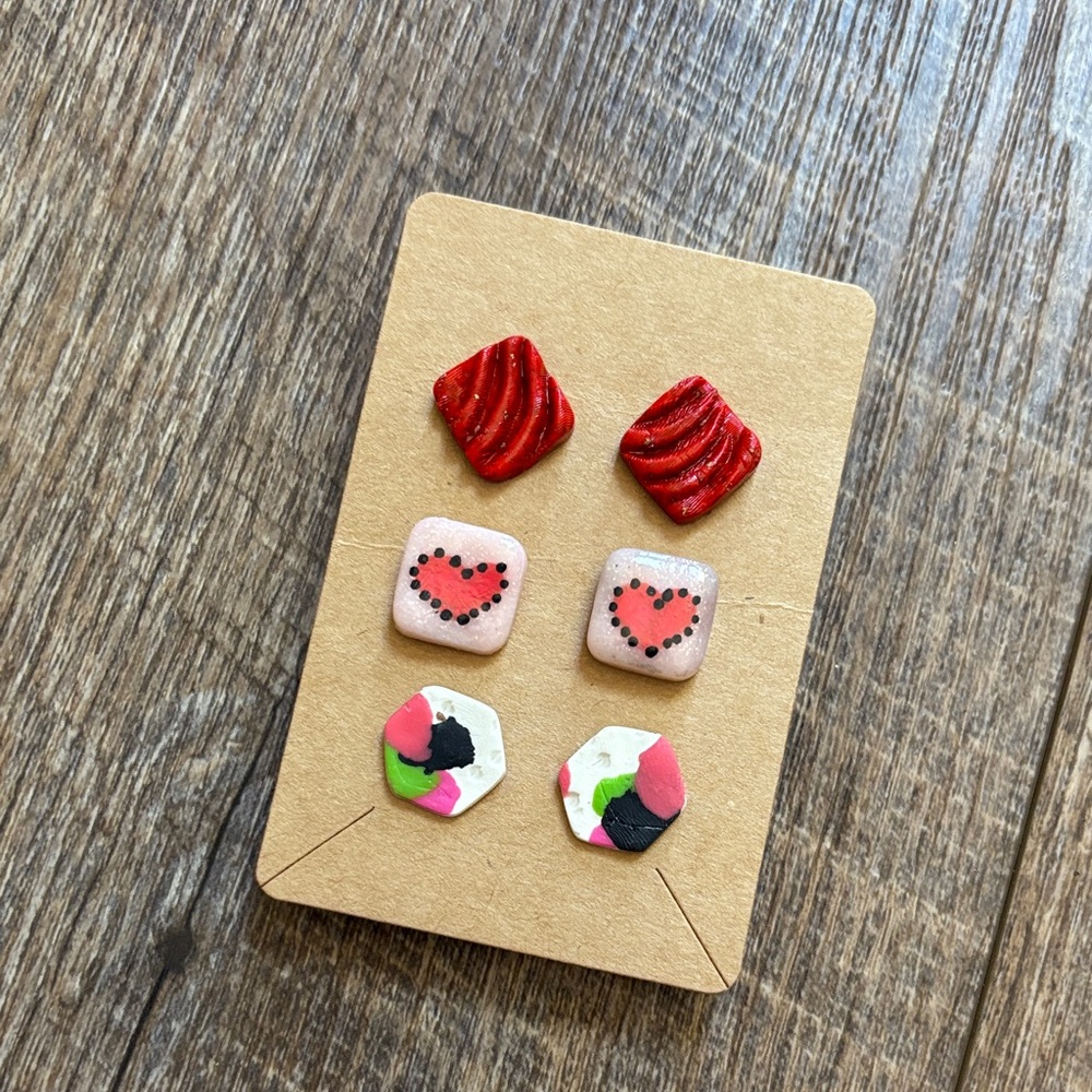 Handmade Women’s Polymer Clay Handcrafted Colorful Stud Earring Set